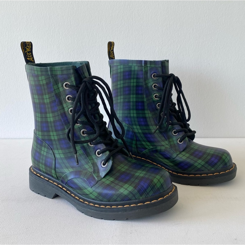 Dr Martens Drench 1460 8-Eye Rubber Rain Combat Boot Lace-up in Tartan / Plaid